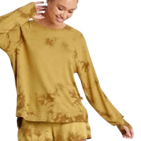 JoyLab Soft Lightweight Tie Dye Sweatshirt Gold Yellow Oversized Slouchy Thumb L - Picture 1 of 13